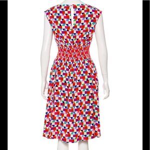Kate Spade 100% Silk Abbey Sheath Geometric Dress Smocked Waist Size 2